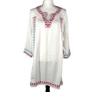 Vineyard Vines cotton Embroidered Tunic Dress M White Multicolor Boho swim cover